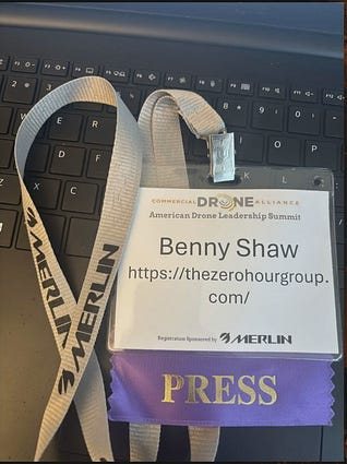 Zero Hour Group press badge at the Commercial Drone Alliance American Drone Leadership Summit
